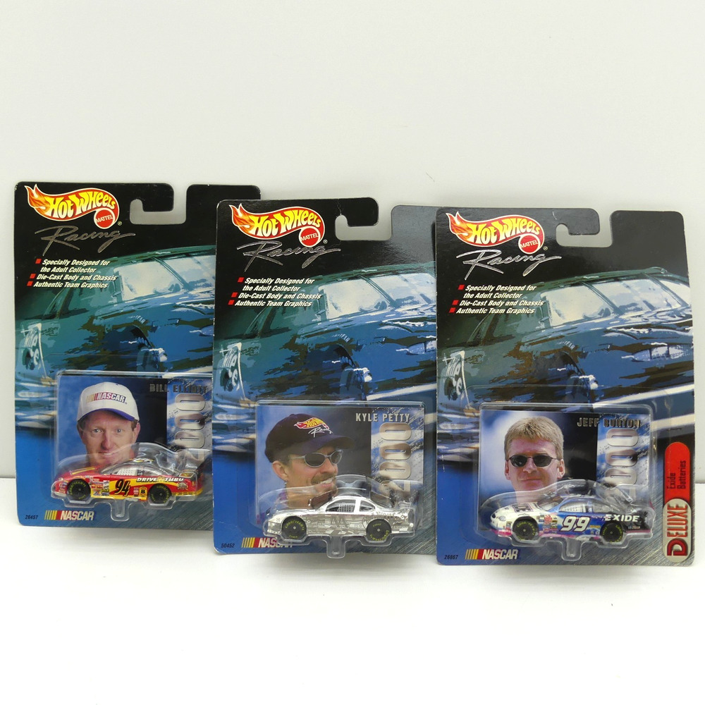 Lot of 3 Vintage Hot Wheels Racing NASCAR Deluxe Diecast Cars Bill Elliott